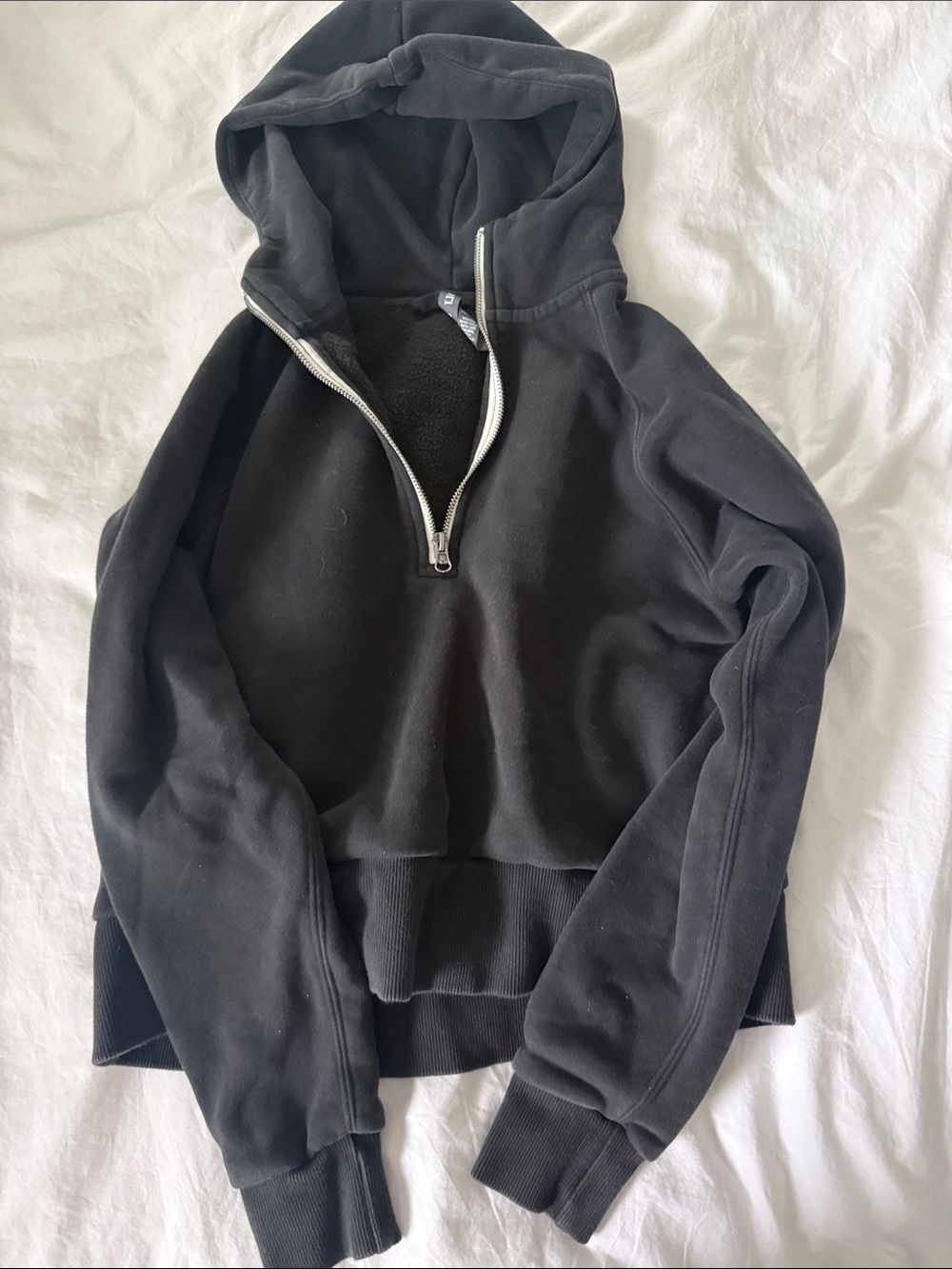 Vuori Black Hooded Half-Zip Pullover with Silver Zipper